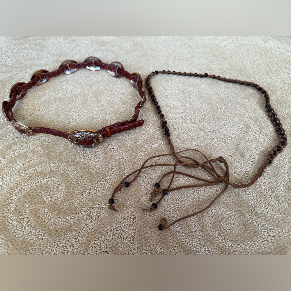 TWO Brown vintage Southwestern and Hippie-style Belts